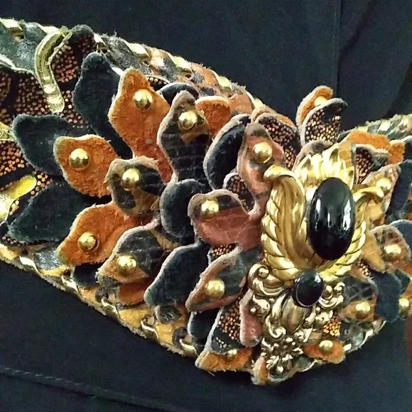 c '90s It's a Jungle Hand-Made Embellished Leather Belt VINTAGE - Picture 11 of 16